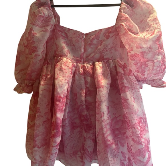 Selkie x Free People French Puff pink babydoll toile floral organza mini dress - Picture 7 of 12